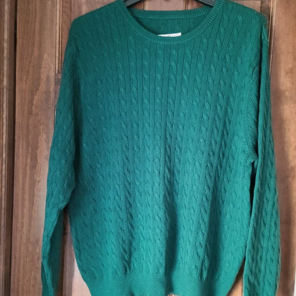 ST. JOHN'S BAY MIDIEVAL GREEN SOFT CREWNECK COMFY SOFT CABLE KNIT SWEATER XL - Picture 1 of 6